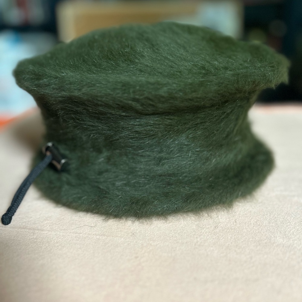 Vintage Ariane Millinery Designer Olive Green Angora Hat